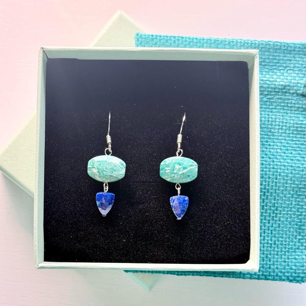 Shimmering amazonite and lapis earrings - teal blue sterling silver Pita Dewar